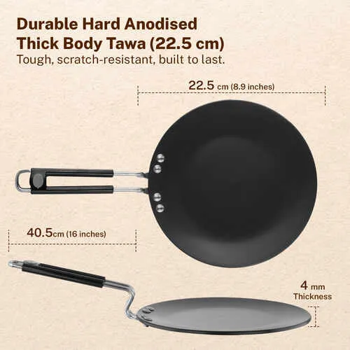 Prestige Hard Anodised Plus Roti Tawa (Black) | Gas and Induction Compatible | Thick Body | Perma Cool Handle - Alternate View