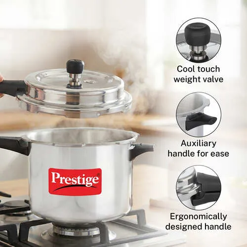 Prestige 5 Litre Aluminium Popular Svachh Outer Lid Pressure Cooker | Deep Lid for Spillage Control | Anti-Bulge Base | Gasket Release System - Detail View