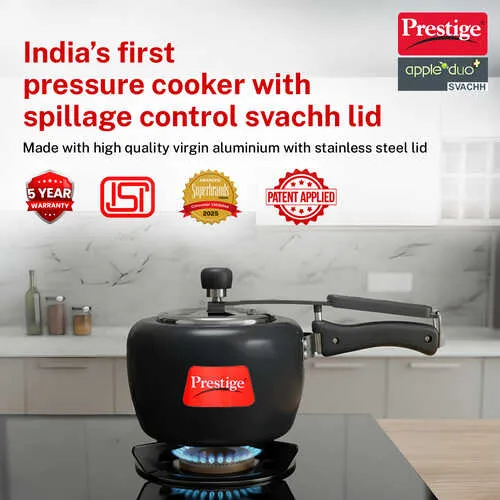 Prestige Apple Duo Plus Hard Anodised Spillage Control Pressure Cooker 3 L (Black)