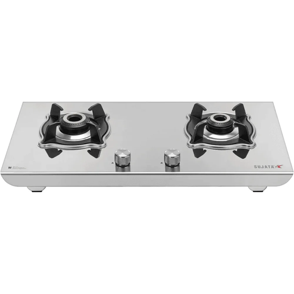 Sujata Cooktop Robusto Plus, 2 Burner Manual Stainless Steel Gas Stove (Silver)