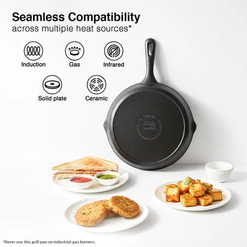 Prestige Cast Iron Scratch Resistant Gas and Induction Compatible Grill Pan, 25cm (Black) - Detail View