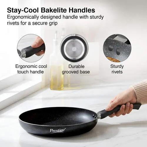 Prestige Omega Deluxe Granite Non-stick Round Base Fry Pan, 28cm - 3L (Black) - Detail View