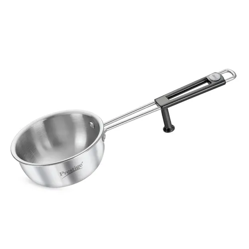 Prestige 13cm/550ml Tri-Ply Stainless Steel Splendor Tadka Pan|Gas & Induction Compatible| Rimmed Edge| In-Built Stand| Heat Resistance Handle| Thick Gauge