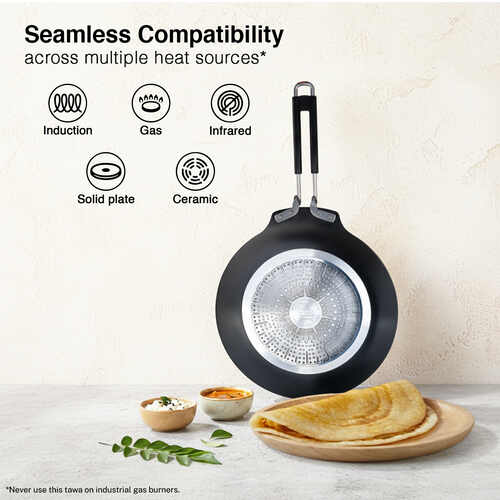Prestige Durastone Hard Anodised Non-Stick Dosa Tawa 30cm|6 Layers Extra Durable Stone Coating|Stainless Steel Cool Touch Handles|Induction & Gas Compatible - Detail View