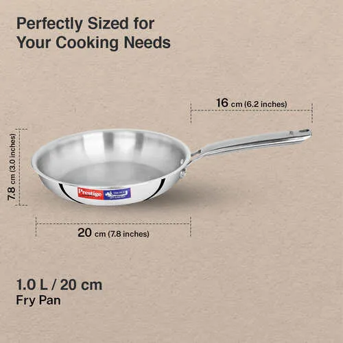 Prestige 20cm/1.0L Tri-Ply Stainless Steel Splendid Fry Pan with Lid|Gas and Induction Compatible|Even Heat Distribution| Thick Gauge Tri-Ply Body - Alternate View