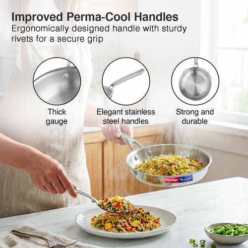 Prestige 20cm/1.0L Tri-Ply Stainless Steel Splendid Fry Pan with Lid|Gas and Induction Compatible|Even Heat Distribution| Thick Gauge Tri-Ply Body - Detail View