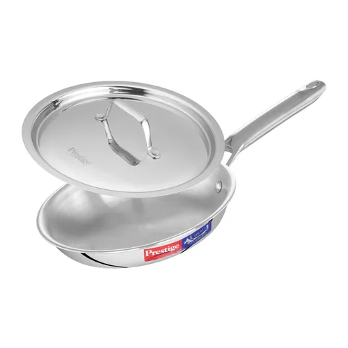Prestige 20cm/1.0L Tri-Ply Stainless Steel Splendid Fry Pan with Lid|Gas and Induction Compatible|Even Heat Distribution| Thick Gauge Tri-Ply Body