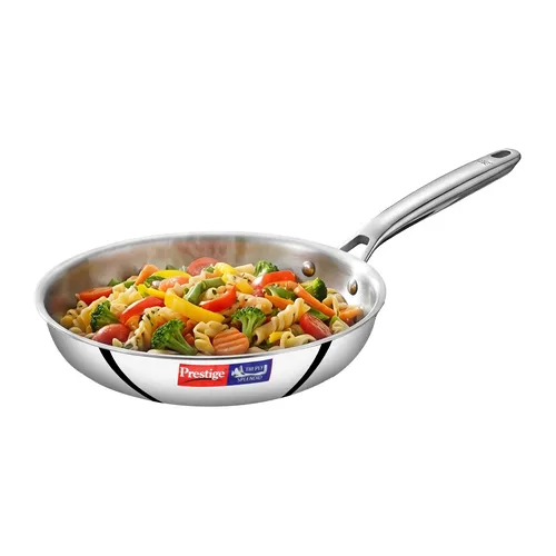 Prestige 18cm/0.8L Tri-Ply Stainless Steel Splendid Fry Pan| Gas and Induction Compatible |Even Heat Distribution| Thick Gauge Tri-Ply Body