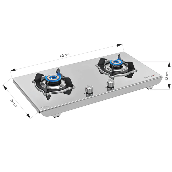 Sujata Cooktop Robusto Plus, 2 Burner Manual Stainless Steel Gas Stove (Silver) - Alternate View