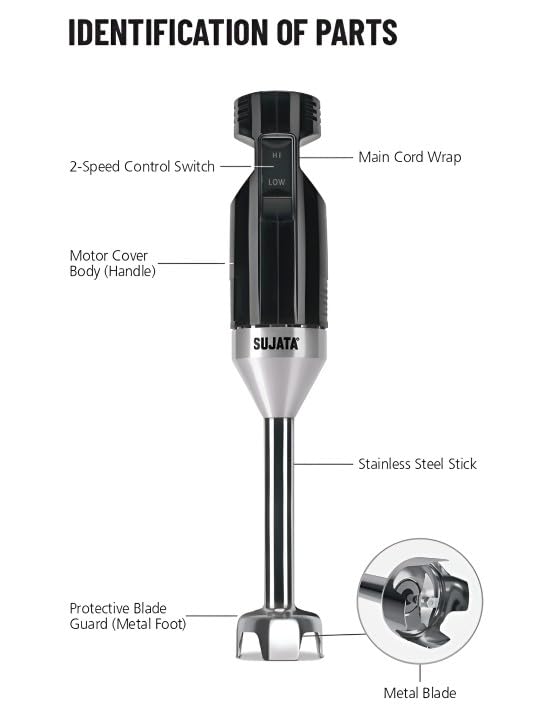 Sujata Blendcraft Hand Blender|180 Watts Motor|18000 RPM|2 Speed Toggle Action Switch|Super Quick Blending| (Black) - Detail View