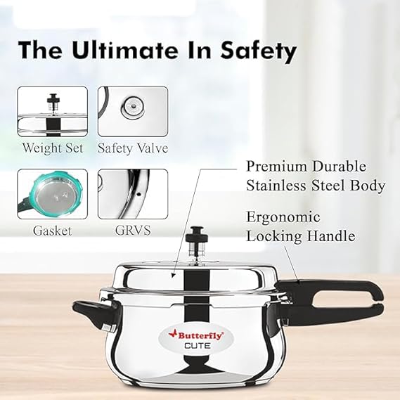 Butterfly Cute 3 Litres Stainless Steel Outer Lid Pressure Cooker with Glass Lid| TRIPLY Base - Alternate View
