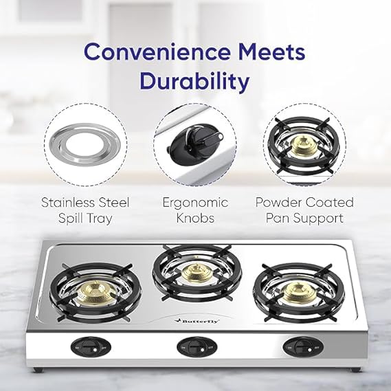 Butterfly Bolt Shakti 3B Stainless Steel Lpg Gas Stove  - Detail View
