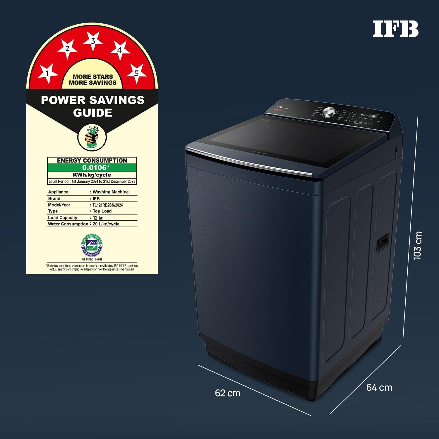 IFB 12 Kg 5 Star with DeepClean® Technology, AI Powered, Fully Automatic Top Load Washing Machine (2025 Model, TL121RB2SN, PowerSteam®, Inbuilt Heater, 5D Wash, Aqua Energie, Royal Blue) - Alternate View