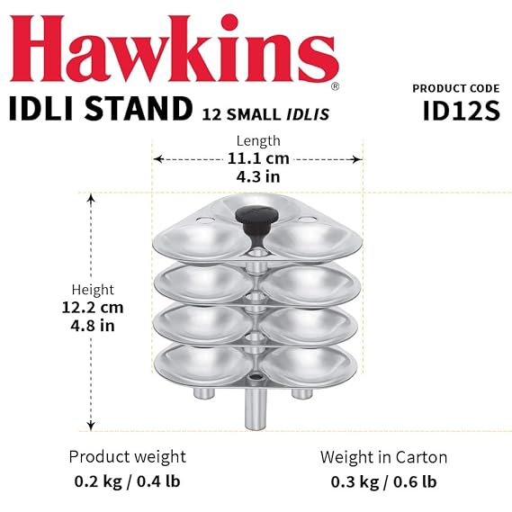Hawkins Mini Idli Stand - 12 Mini Idlis, (For 3 Litre and bigger Pressure Cooker), Silver (ID12S),Aluminium - Alternate View