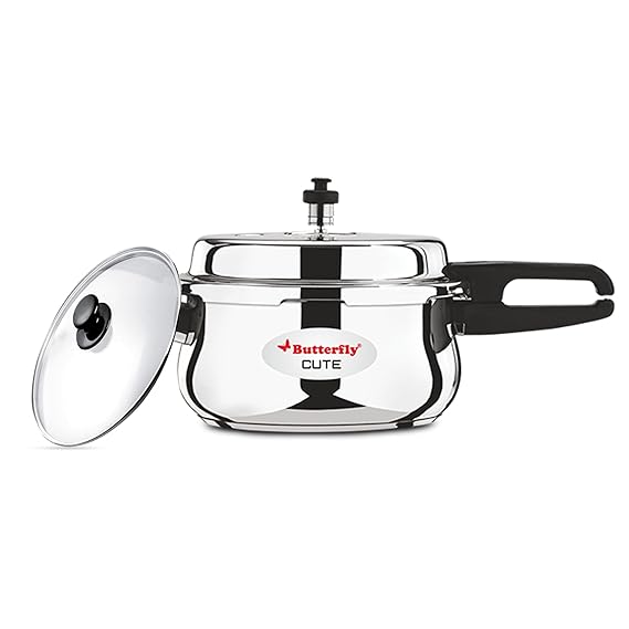 Butterfly Cute 3 Litres Stainless Steel Outer Lid Pressure Cooker with Glass Lid| TRIPLY Base