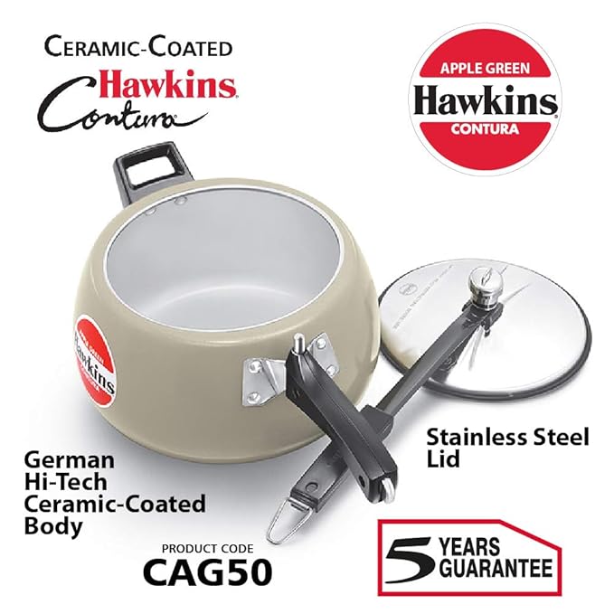 Hawkins Ceramic- Coated Contura 5L Green Apple Pressure Cooker - Alternate View