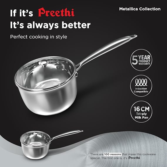 Preethi Metallica Collection Triply Stainless Steel Milk Pan - Alternate View