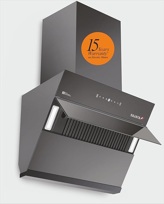 Sujata 1650 m³/hr Chimney for Kitchen 60cm | 15 Yrs Warranty on BLDC Motor & 5 Yrs on Product | Filterless Autoclean Kitchen Chimney for Home, 9 Speed Motion Sensor, Low Noise Level (Diamond Black)