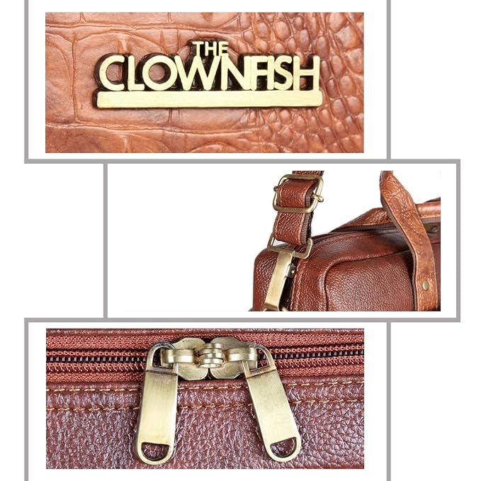 The Clownfish Vegan Leather Briefcase Laptop Bag for up to 15.6 inches Laptop screen Tablet Bag Laptop Bag (Tan) - Detail View