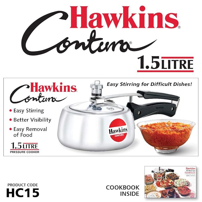 Hawkins Contura Aluminium Inner Lid Pressure Cooker, 1.5 Litre, Silver (HC15) - Detail View