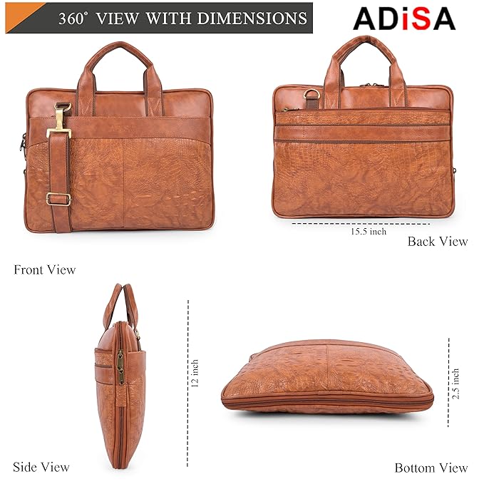 ADISA Laptop Messenger Office Bag Briefcase for Work for Men (LB6056-TAN) - Alternate View