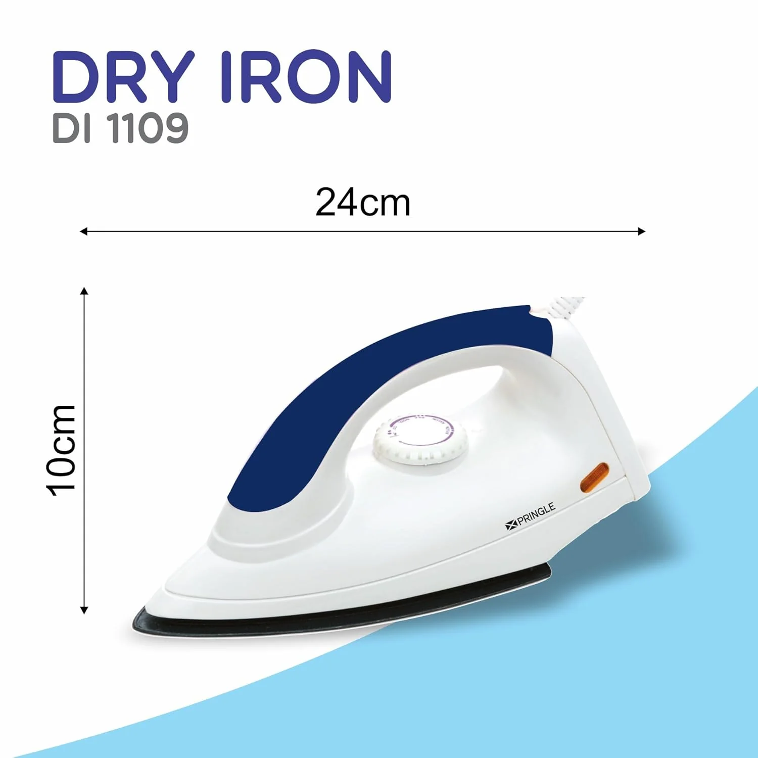 DI-1109 1000W Automatic Dry Iron | Large Soleplate | Quick Heat | White Blue - Alternate View