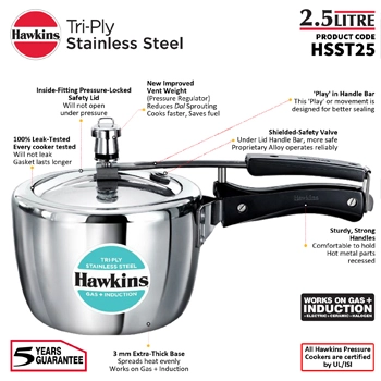 Hawkins Tri-Ply Stainless Steel 2.5 Litre (HSST25) - Alternate View