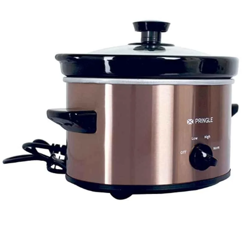 Pringle FW 1809 3L Ceramic Copper Electric Slow Cooker Pot with Glass Lid & Indicator Light