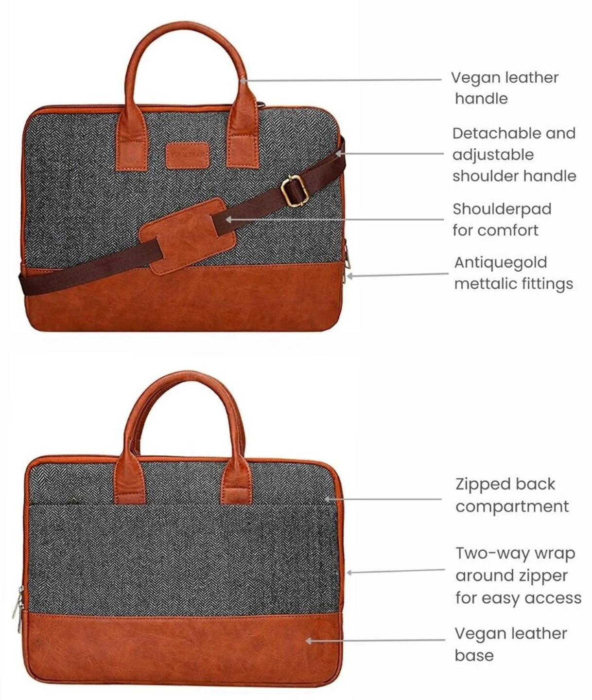 Hamelin H109002AFK Laptop Bag (Grey) - Detail View