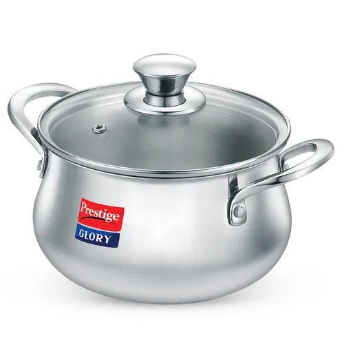 Prestige Glory Stainless Steel Cookware Handi 18 Cm /3.0 L With Glass Lid