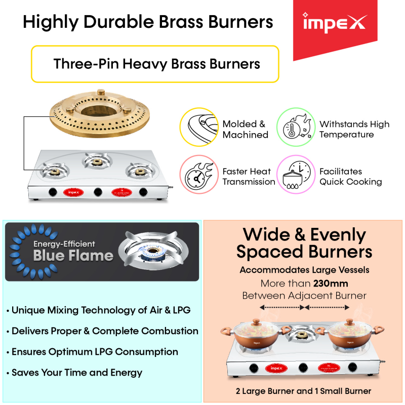 Impex IGS 13B Stainless Steel Gas Stove , IGS130 - Detail View