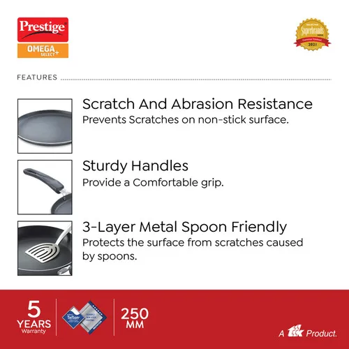 Prestige Omega Select Plus Non-stick Omni Tawa, 30 cm (Black) - Detail View